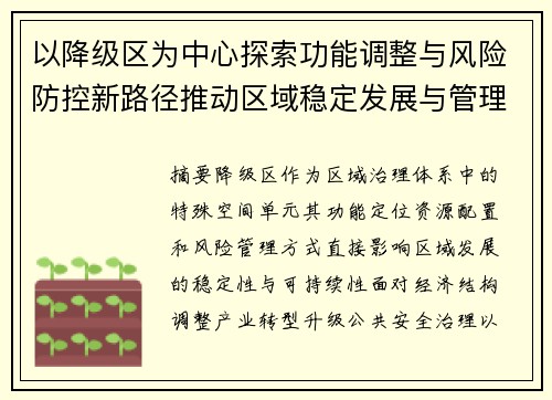 以降级区为中心探索功能调整与风险防控新路径推动区域稳定发展与管理优化