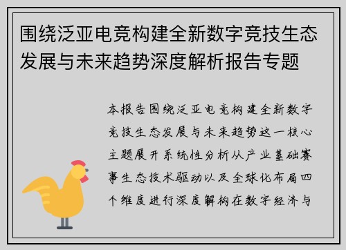 围绕泛亚电竞构建全新数字竞技生态发展与未来趋势深度解析报告专题
