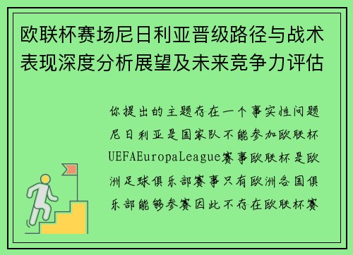 欧联杯赛场尼日利亚晋级路径与战术表现深度分析展望及未来竞争力评估