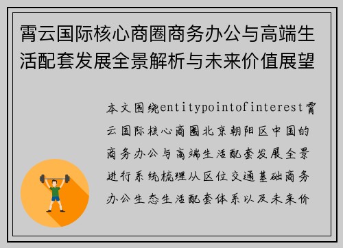 霄云国际核心商圈商务办公与高端生活配套发展全景解析与未来价值展望